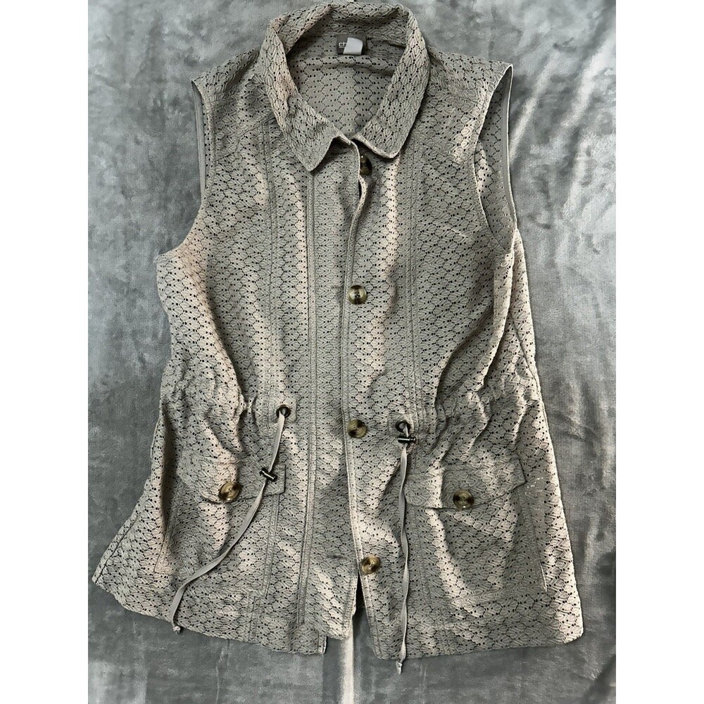 Chico’s Utility Vest Khaki Tan Size 1 Button Closure Pockets